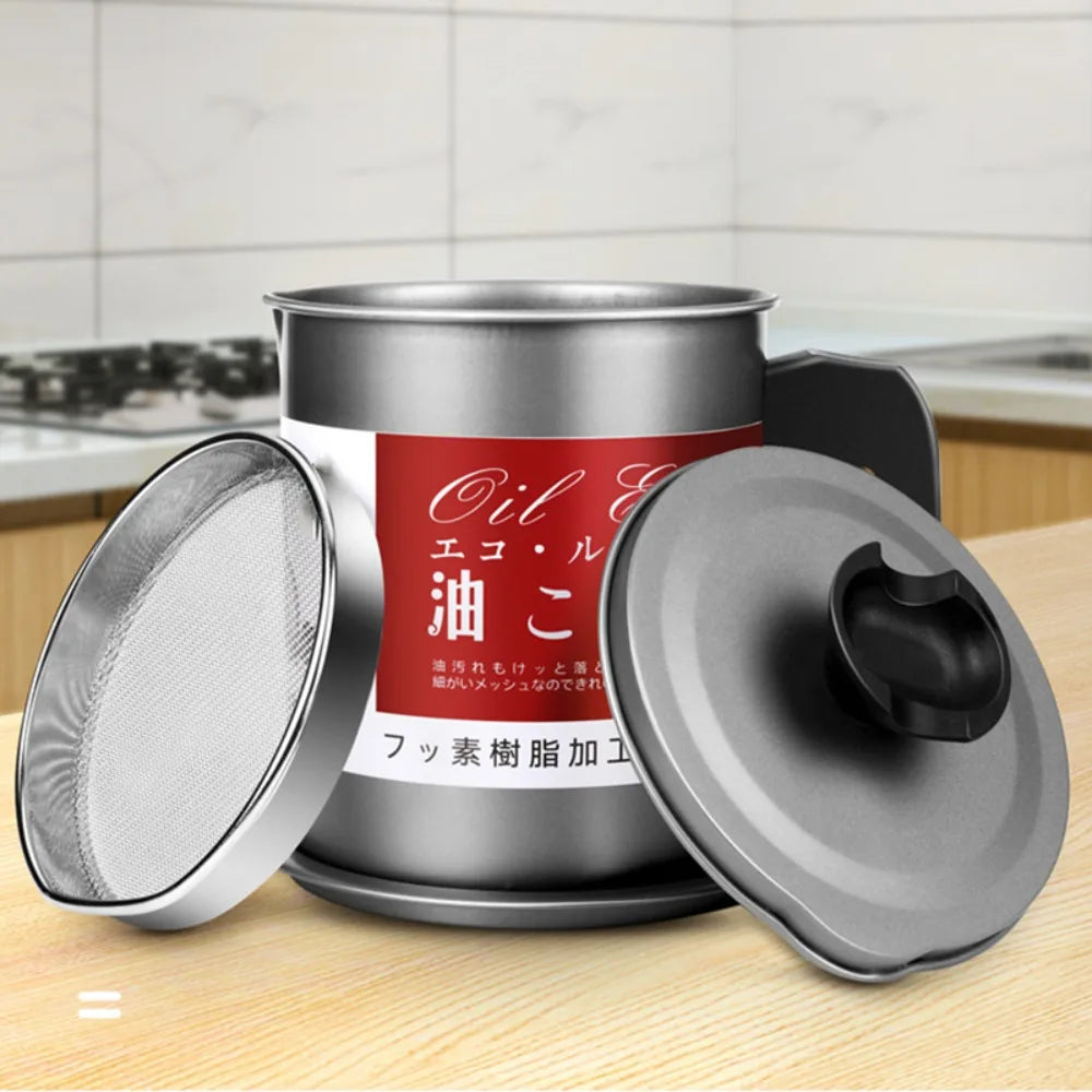 Stainless Steel Bacon Grease Container & Fine Mesh Strainer