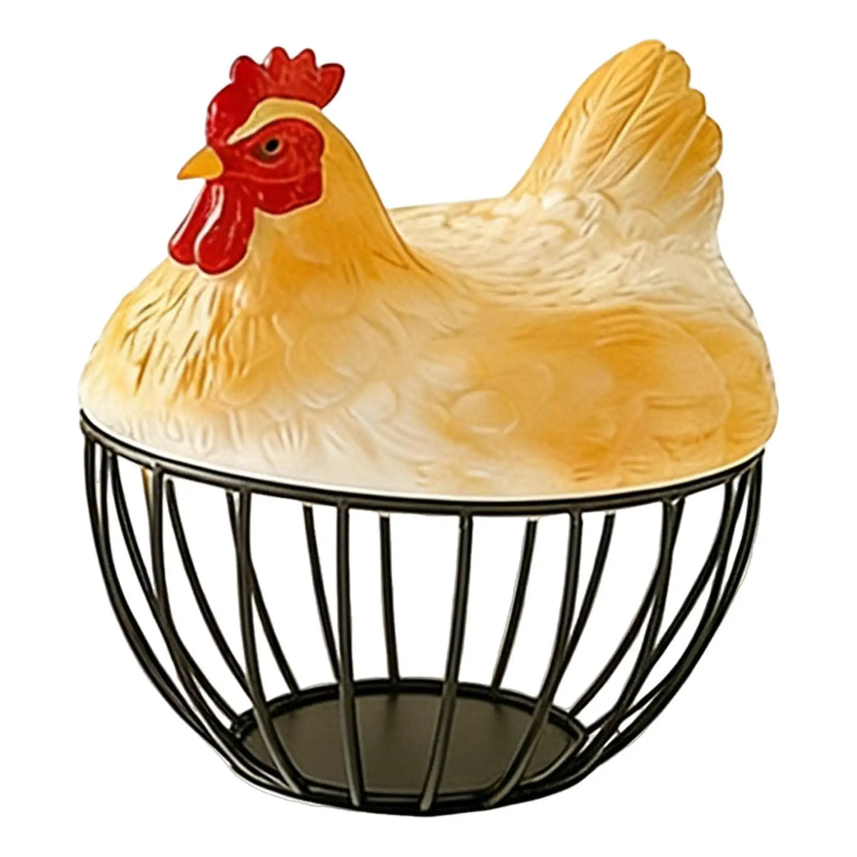 Yellow Chicken Egg Basket with Lid | Iron Resin Storage