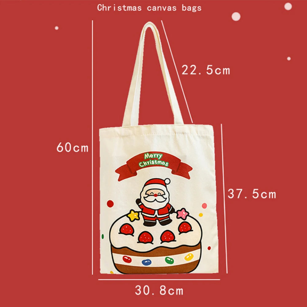 Canvas Christmas Santa Claus Tote Bag | Holiday Gift Bag