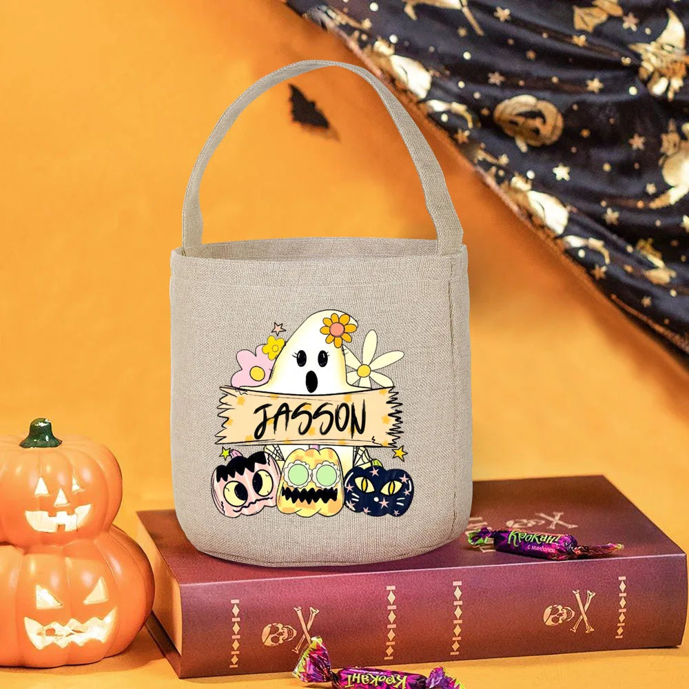 Personalized Halloween Candy Tote Bag – Custom Pumpkin Design