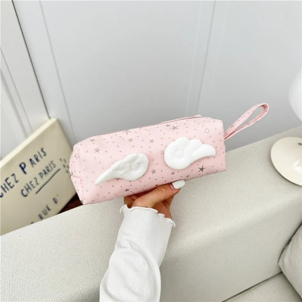 Star Print Angel Wing Pencil Case | Large Canvas Pen Bag