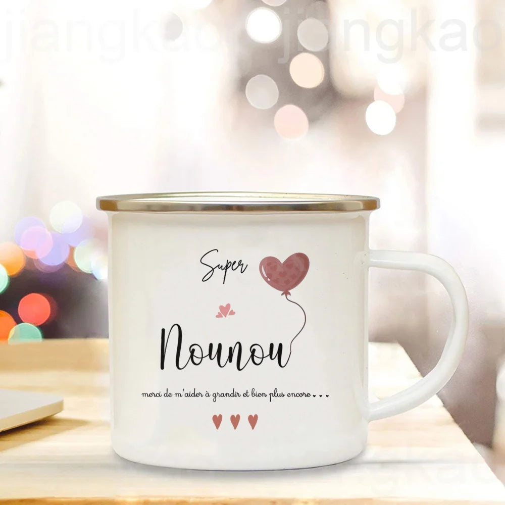 Thank You Nanny Enamel Mug – Printed Coffee Cup Gift for Nounou