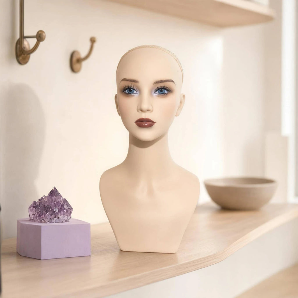 Flesh-Toned Mannequin Head with Shoulders | Wig Display