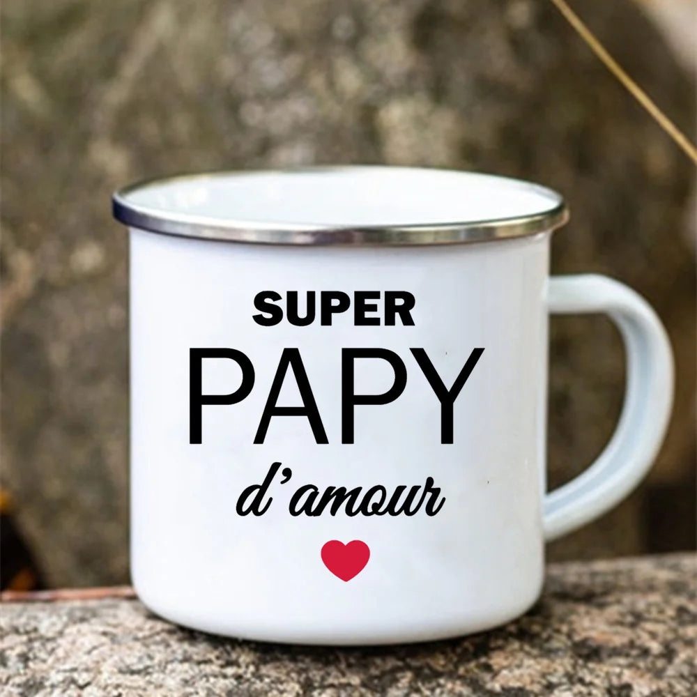 Super Papy Enamel Mug – Grandpa Gift Coffee & Camping Cup