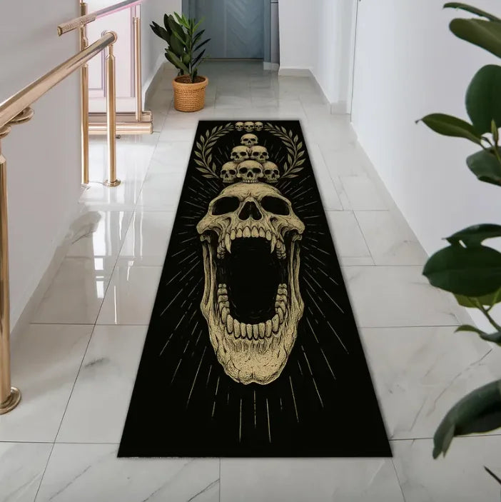Gothic Skull Runner Rug – Non-Slip Washable Hallway Carpet