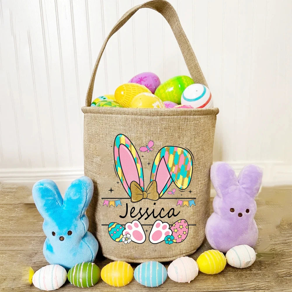 Personalized Easter Basket Tote Bag | Custom Name Candy Bucket