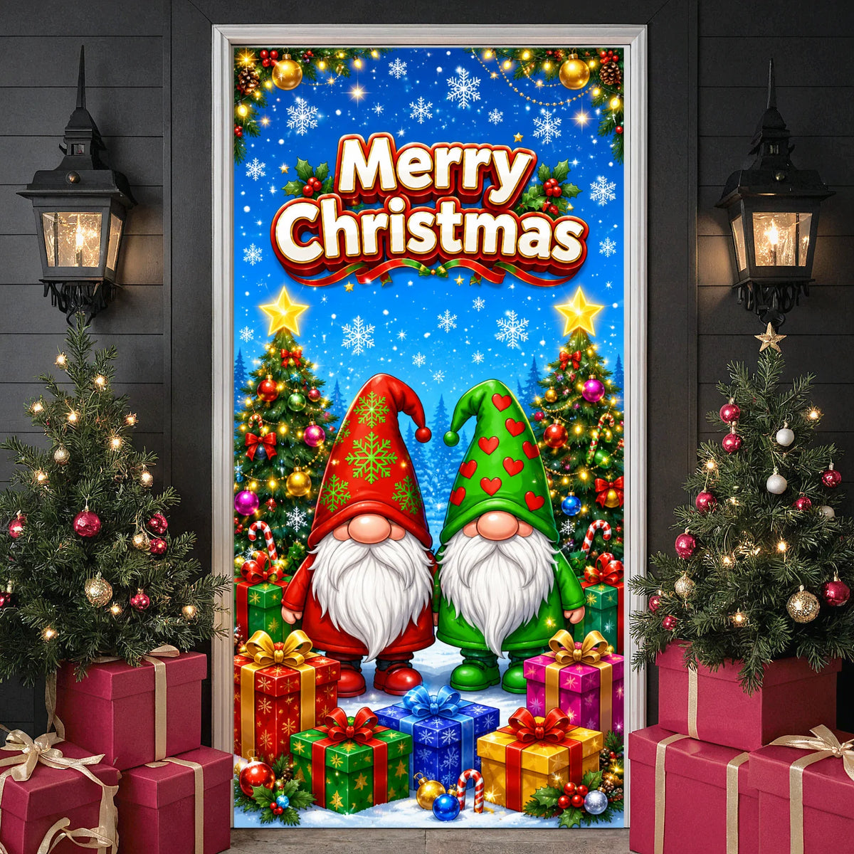 Merry Christmas Banner – Gnome & Snowflake Holiday Decor