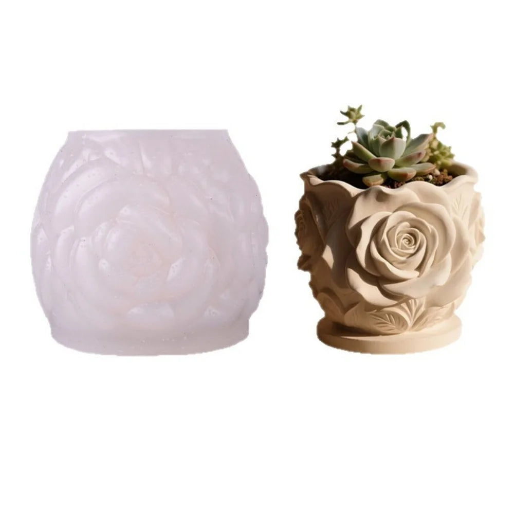 Lotus Rose Flower Pot Silicone Mold – Resin, Gypsum & Candle