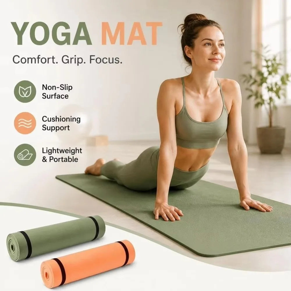 Non-Slip EVA Yoga & Pilates Mat 6mm Thick 180×50cm