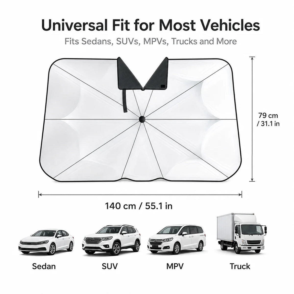 Foldable Car Windshield Sunshade 140×79cm | UV Heat Shield