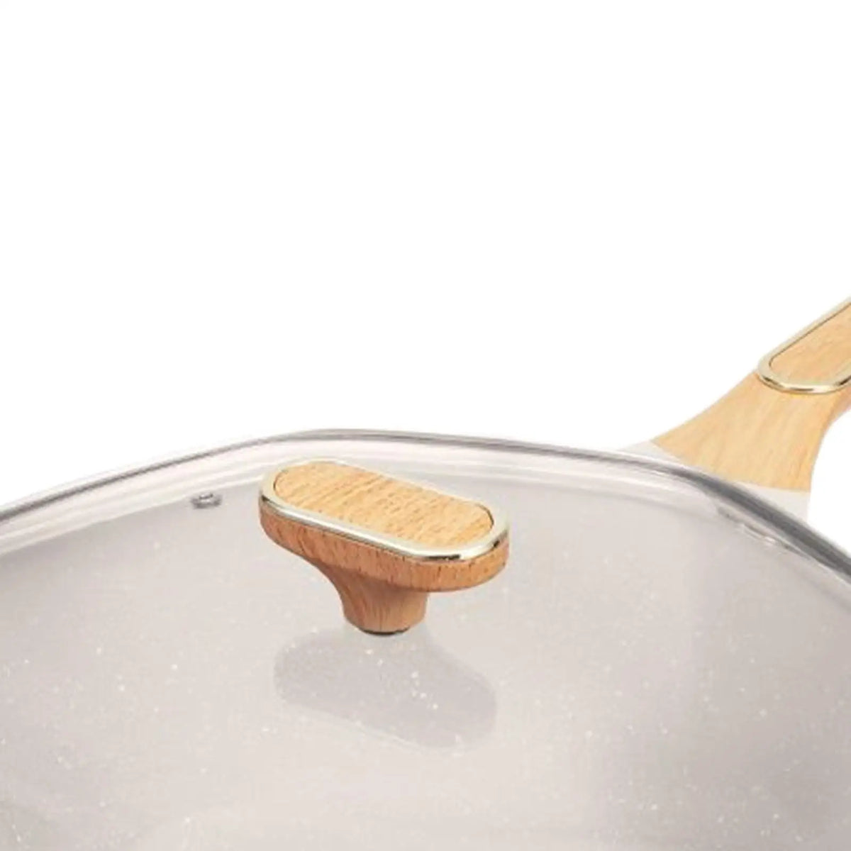 Octagonal Nonstick Iron Frying Pan with Lid & Wood Handle