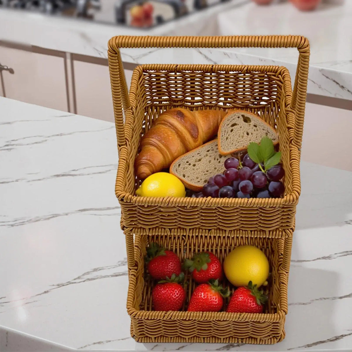 Woven Basket Countertop Organizer with Handle – 2-Tier