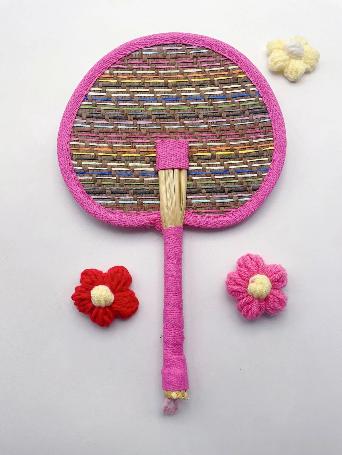 Handmade Woven Straw Handheld Fan – Colorful Summer Fan