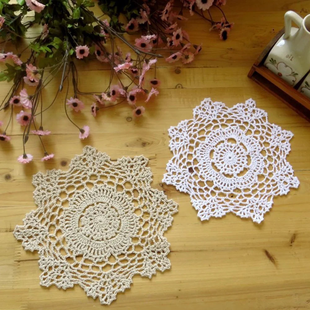 Hand Crocheted Cotton Lace Doily – Vintage Round Table Mat