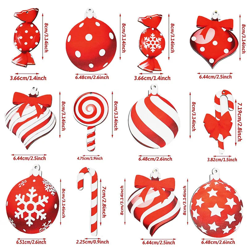 12-Pc Colorful Wooden Lollipop Christmas Tree Ornaments