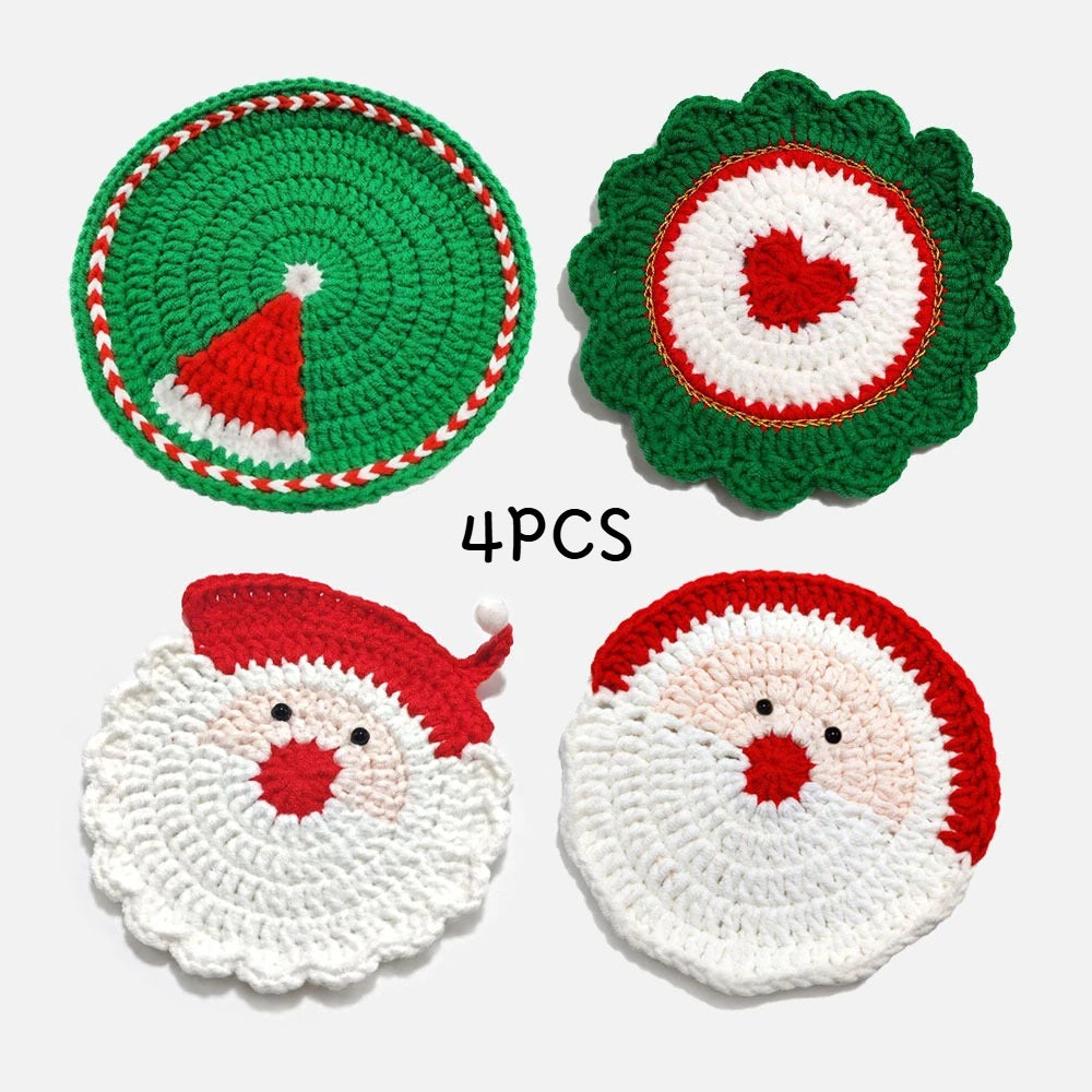 Handmade Crochet Santa Coasters Set of 4 – Christmas Decor