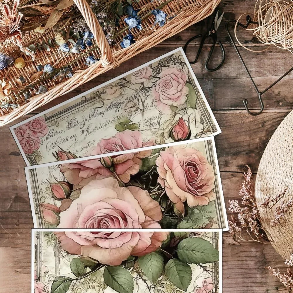 Pink Roses Rub-On Transfers for Furniture & Crafts – 3-Pack