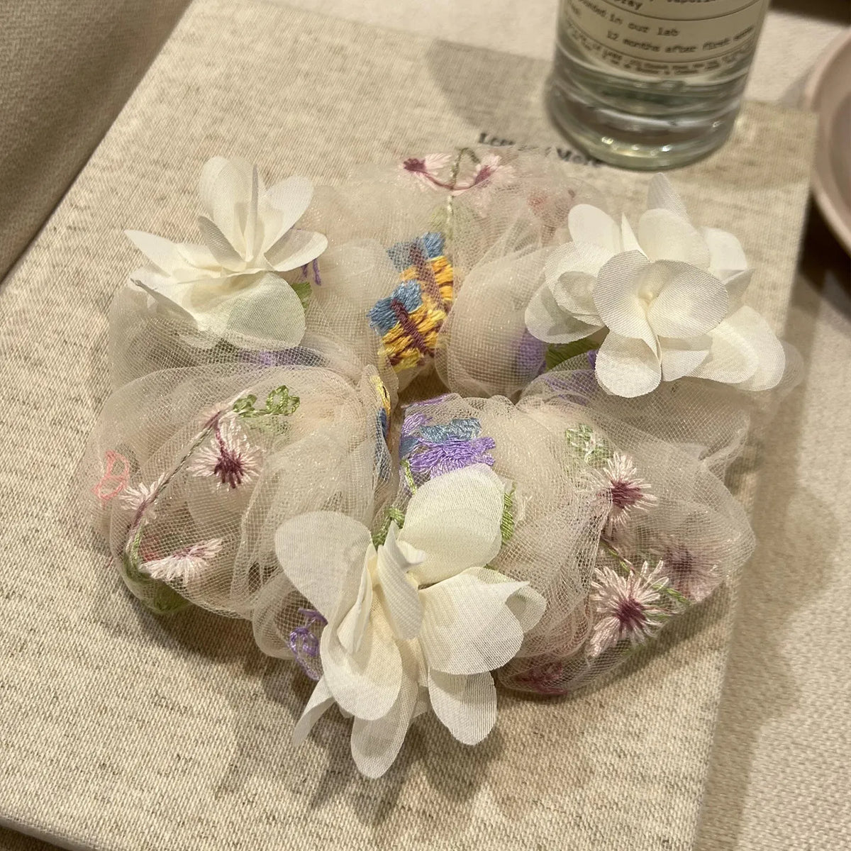 Flower Embroidery Netting Hair Bow – Ponytail & Headband
