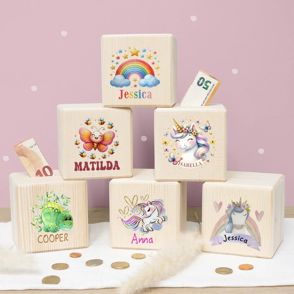 Personalized Wooden Coin Bank – Custom Name Money Box for Kids