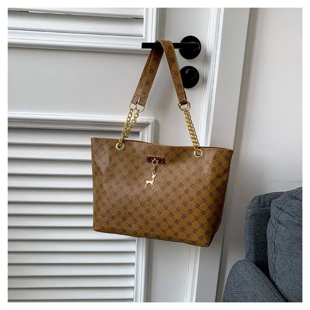 Women's PU Leather Tote Bag – Large Capacity Printed Shoulder Bag