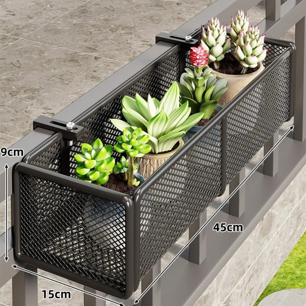 Iron Hanging Flower Pot Stand – Balcony Railing Rack