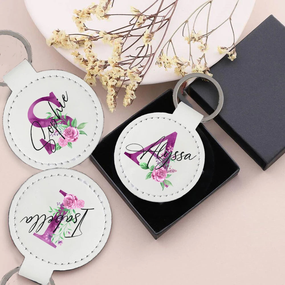 Personalized Name Letter Leather Keychain – Custom Gift