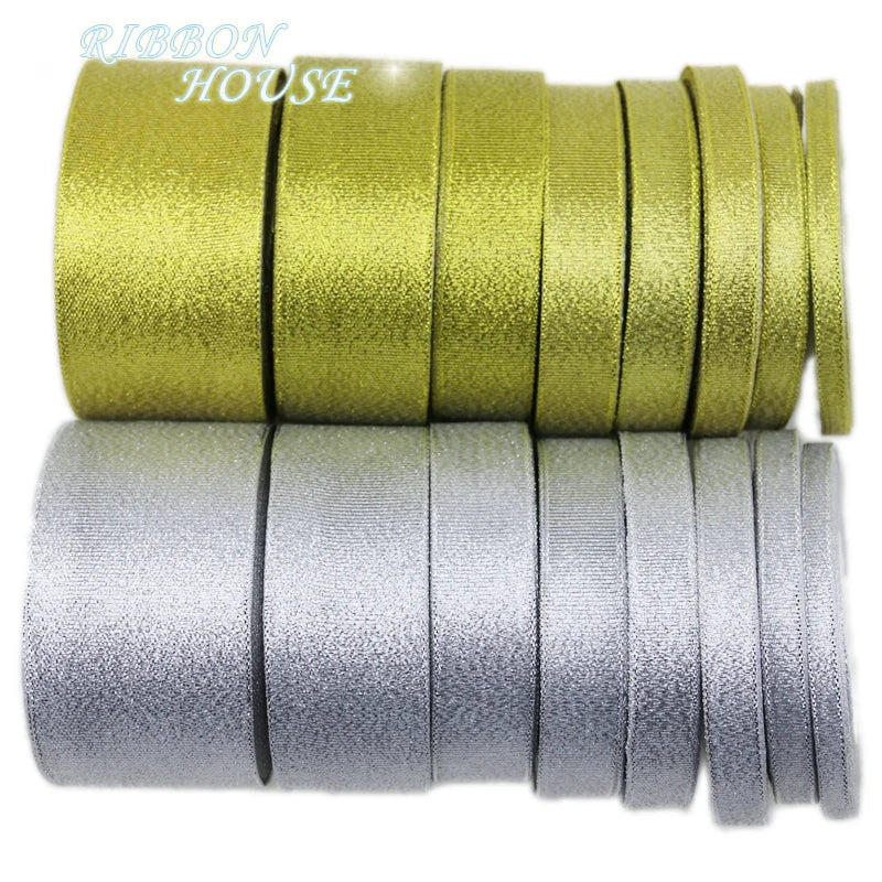 Gold & Silver Christmas Ribbon 25 Yards | Jacquard Polyester
