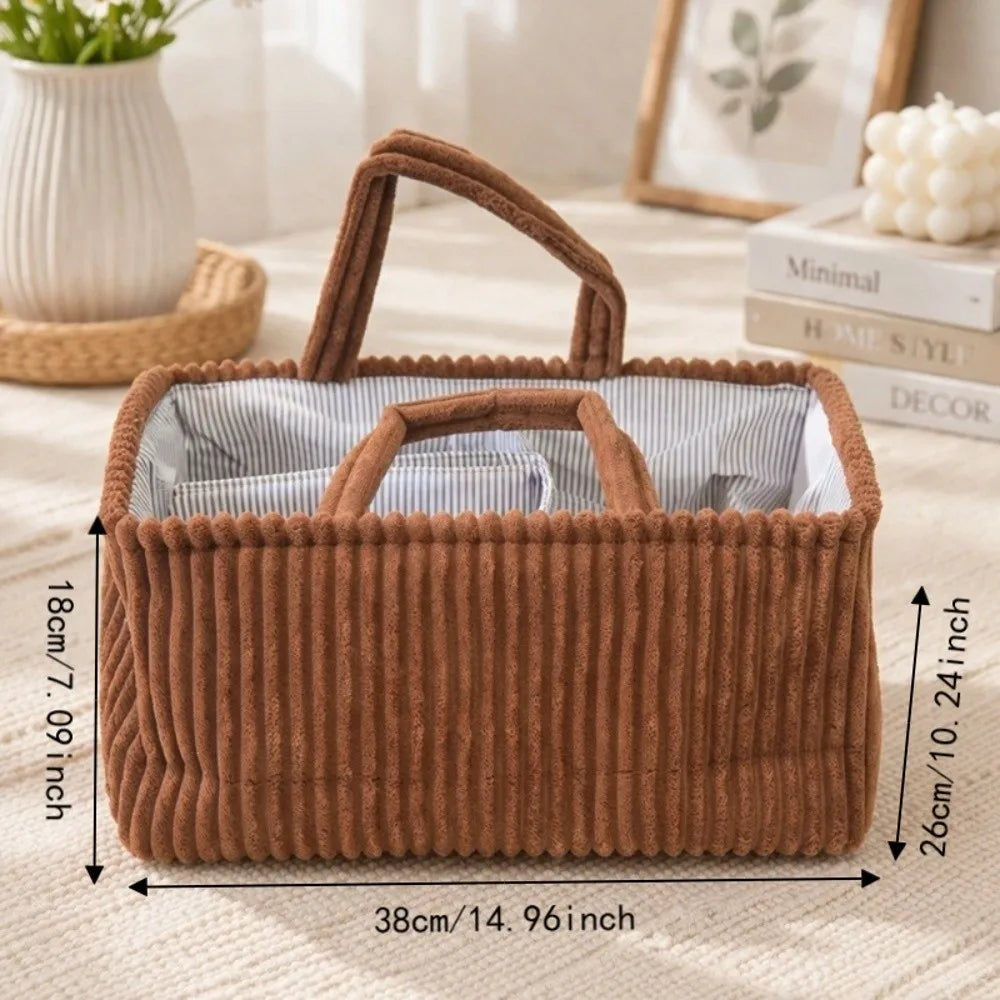 Corduroy Baby Diaper Caddy Organizer | Large Nursery Basket