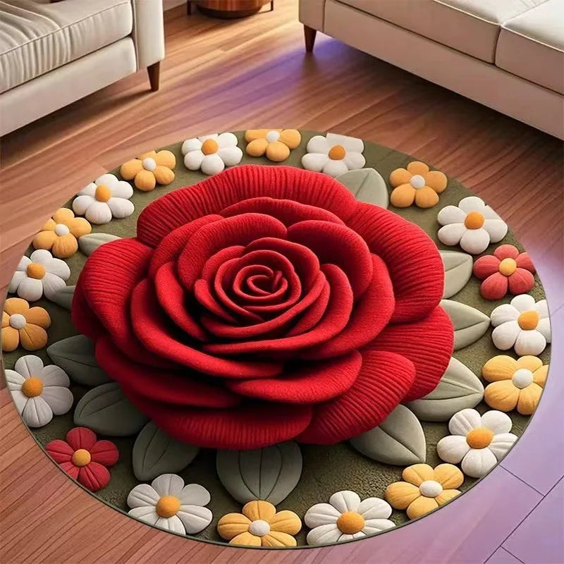 Chinese Floral Round Floor Mat – Anti-Slip Area Rug | 3 Sizes