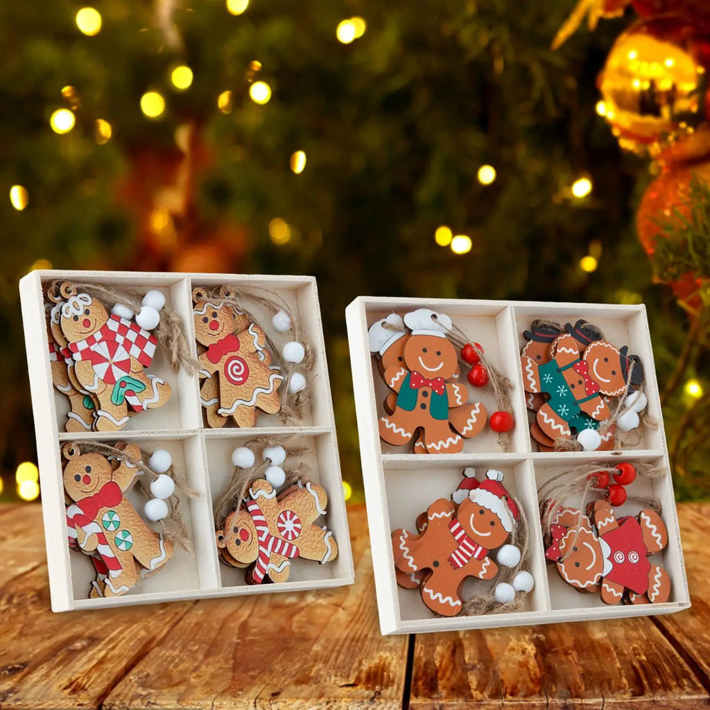 Wooden Gingerbread Man Christmas Ornaments Set of 12