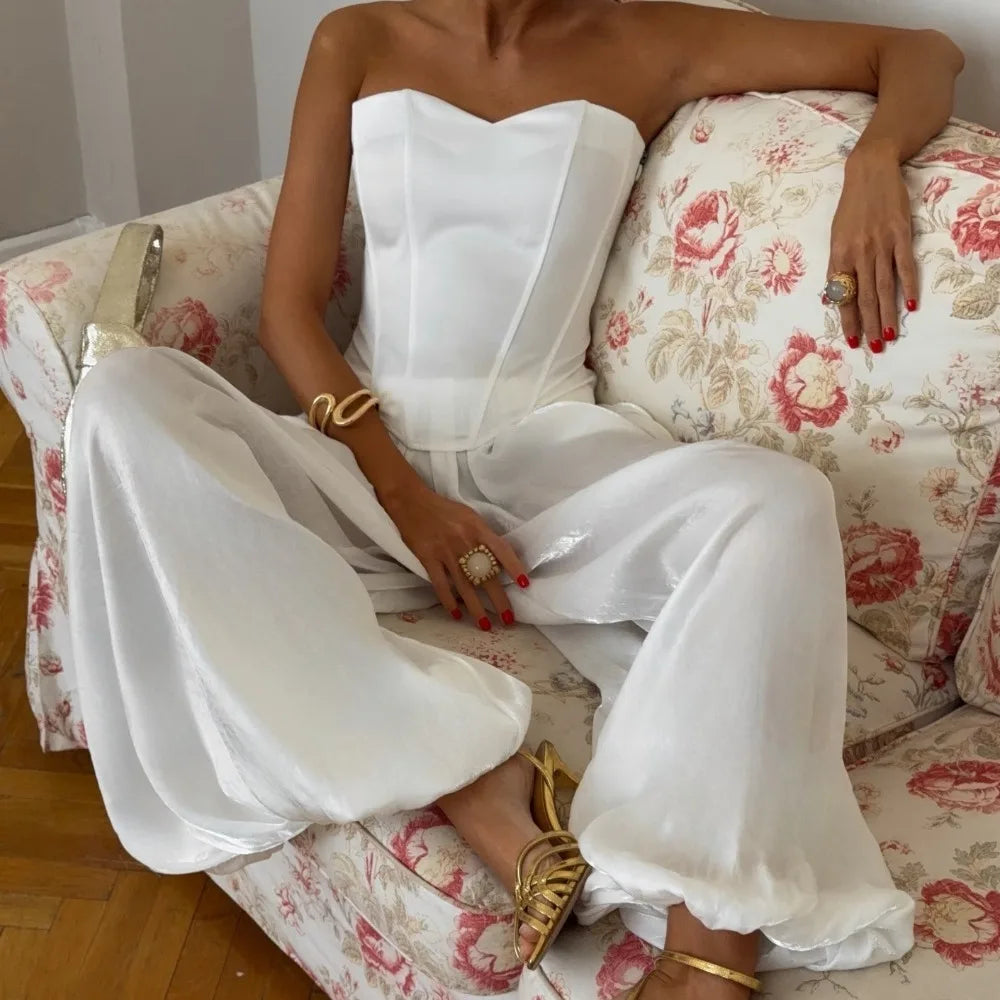 Women's Satin Wide-Leg Pants | Elastic High Waist Ankle Length