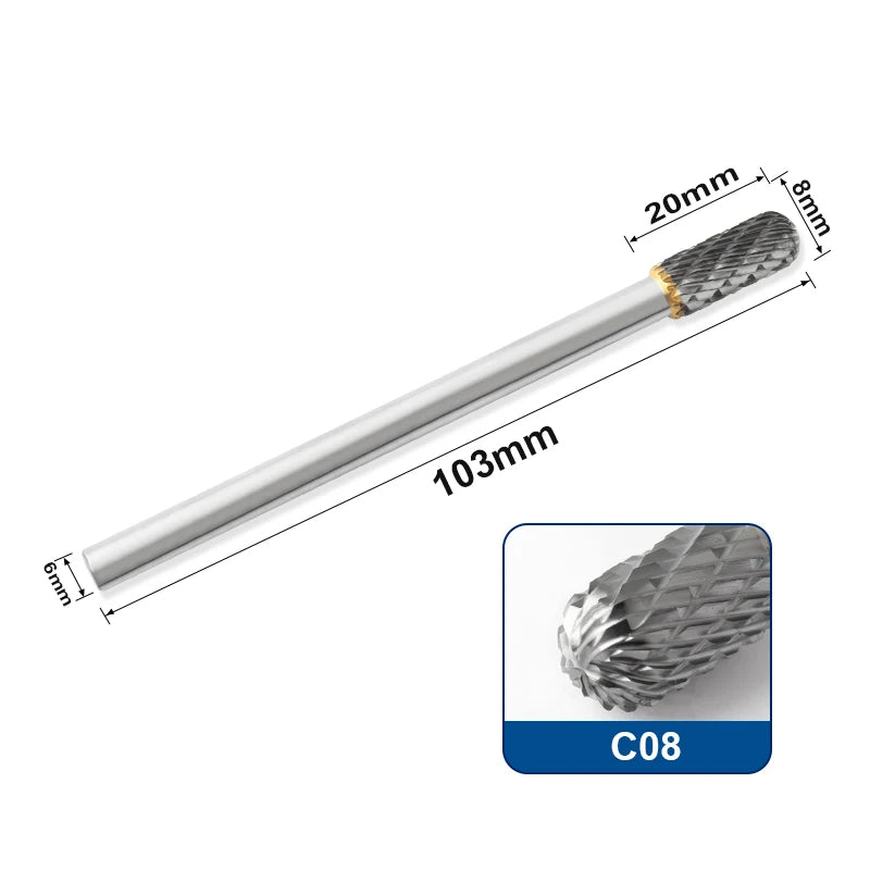 Tungsten Carbide Rotary Burr 6mm Shank 100mm Extended Milling Bit