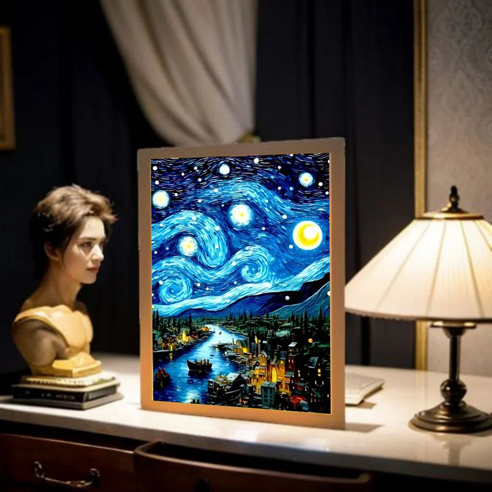 LED Light Painting Frame – Van Gogh Starry Sky Wall Art Décor