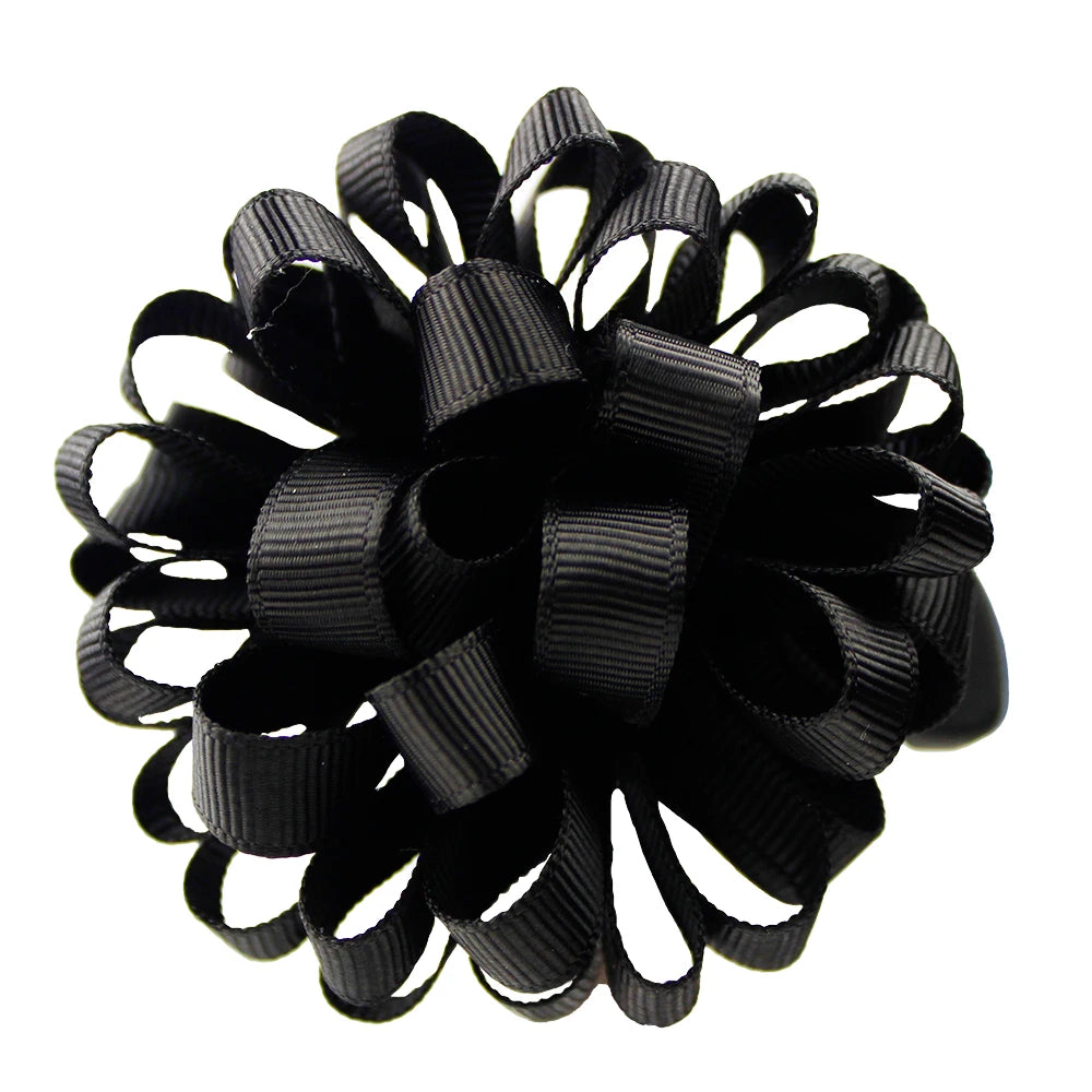 2-Pack Girls Grosgrain Ribbon Loopy Puff Hair Bow Clips