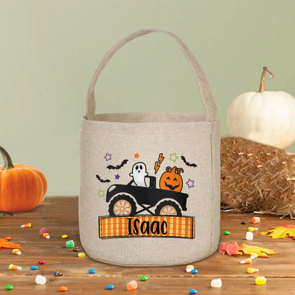 Personalized Halloween Trick or Treat Linen Bag & Bucket