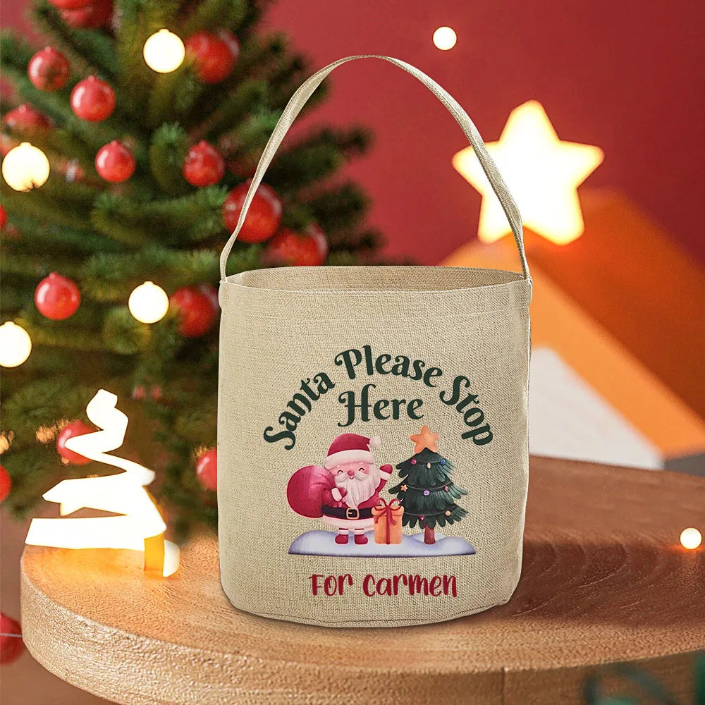 Kids Santa Please Stop Here Personalized Christmas Gift Sack