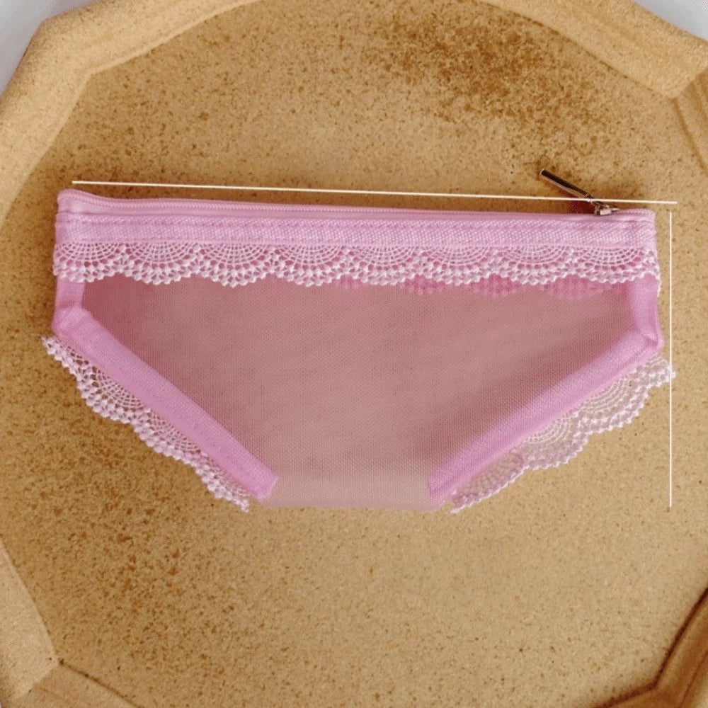 Y2K Briefs Shape Cosmetic Bag – Lace Mesh Makeup Travel Pouch
