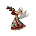 Angel Horn Rhinestone Christmas Brooch – Red & Green Holiday Pin