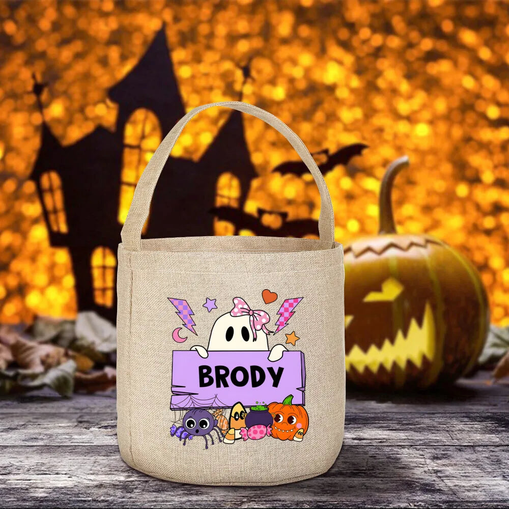 Halloween Trick or Treat Canvas Tote Bag | Pumpkin & Bat
