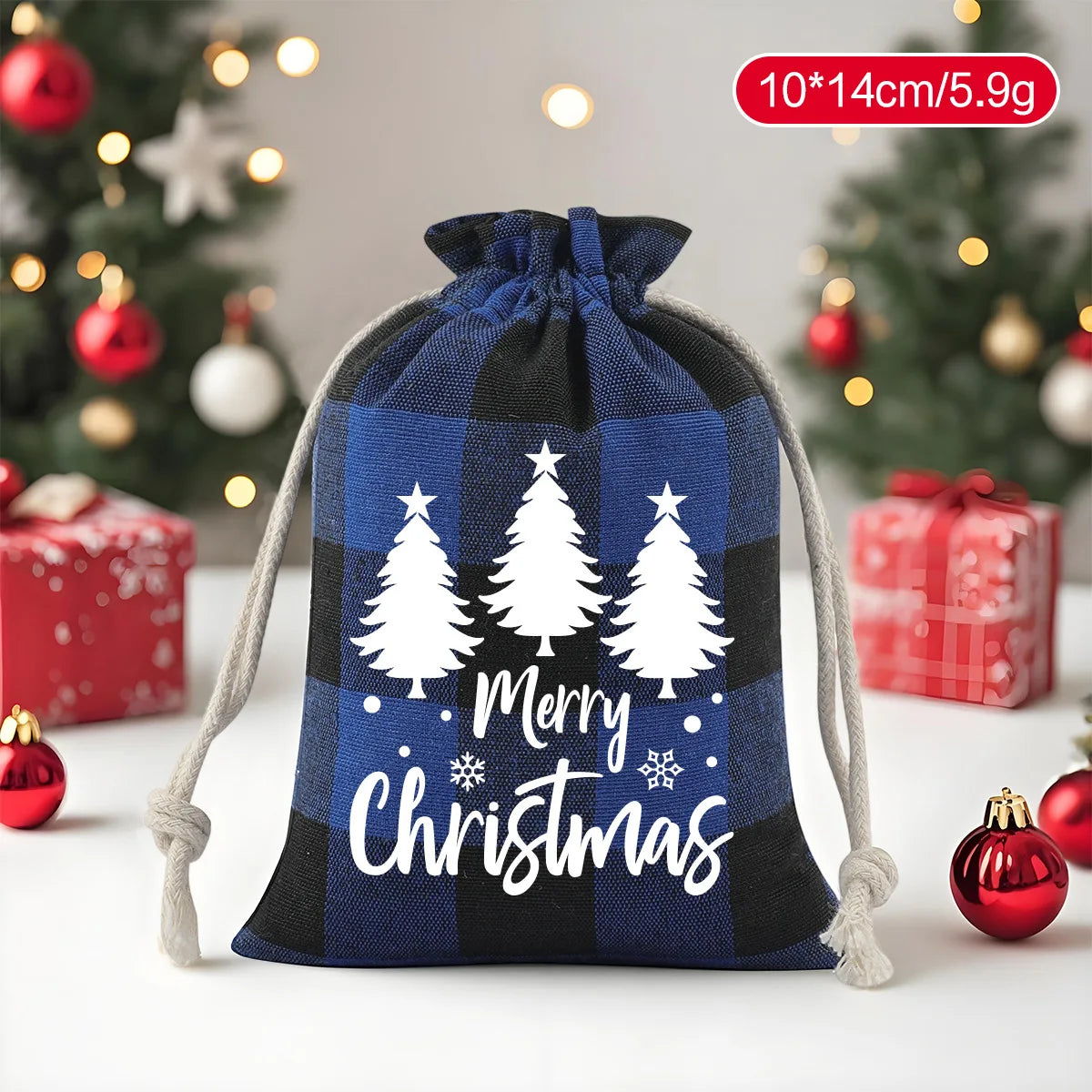 Christmas Plaid Drawstring Bag – Cotton Gift & Candy Bag