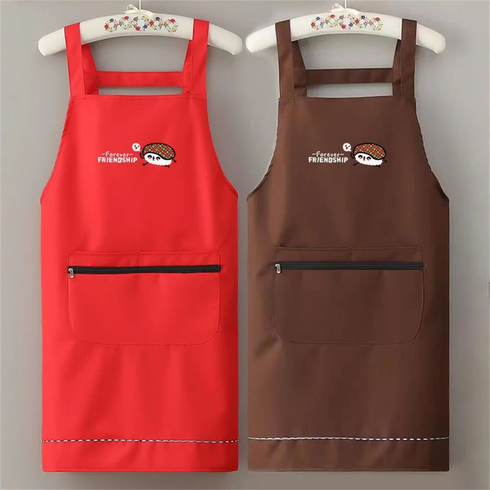 Waterproof Anti-Oil PVC Kitchen Apron with Zipper Pocket