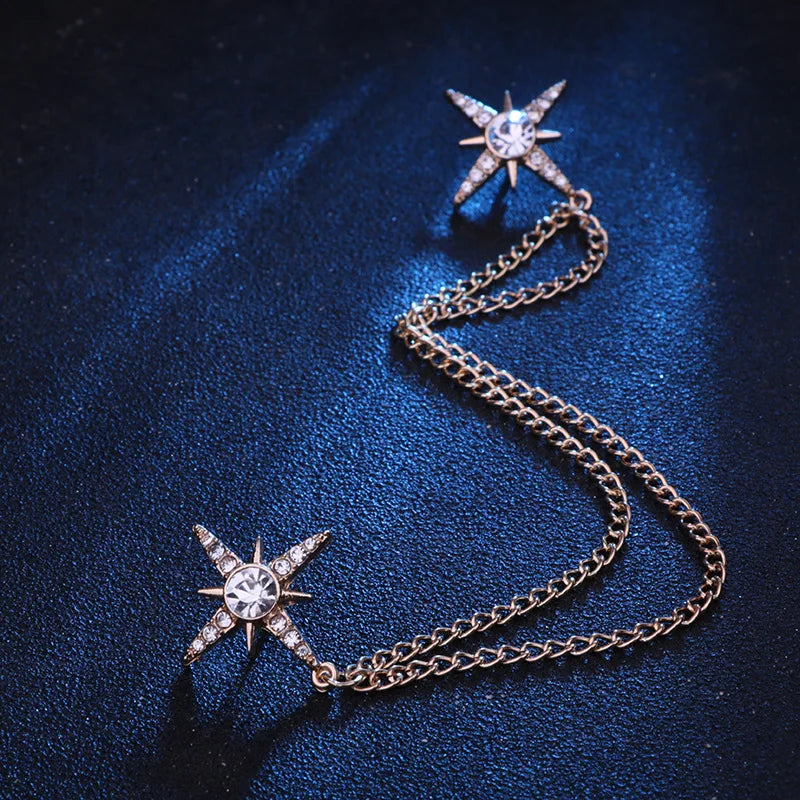 Men's Rhinestone Tassel Brooch Pin – Gold & Silver Luxury Accessory