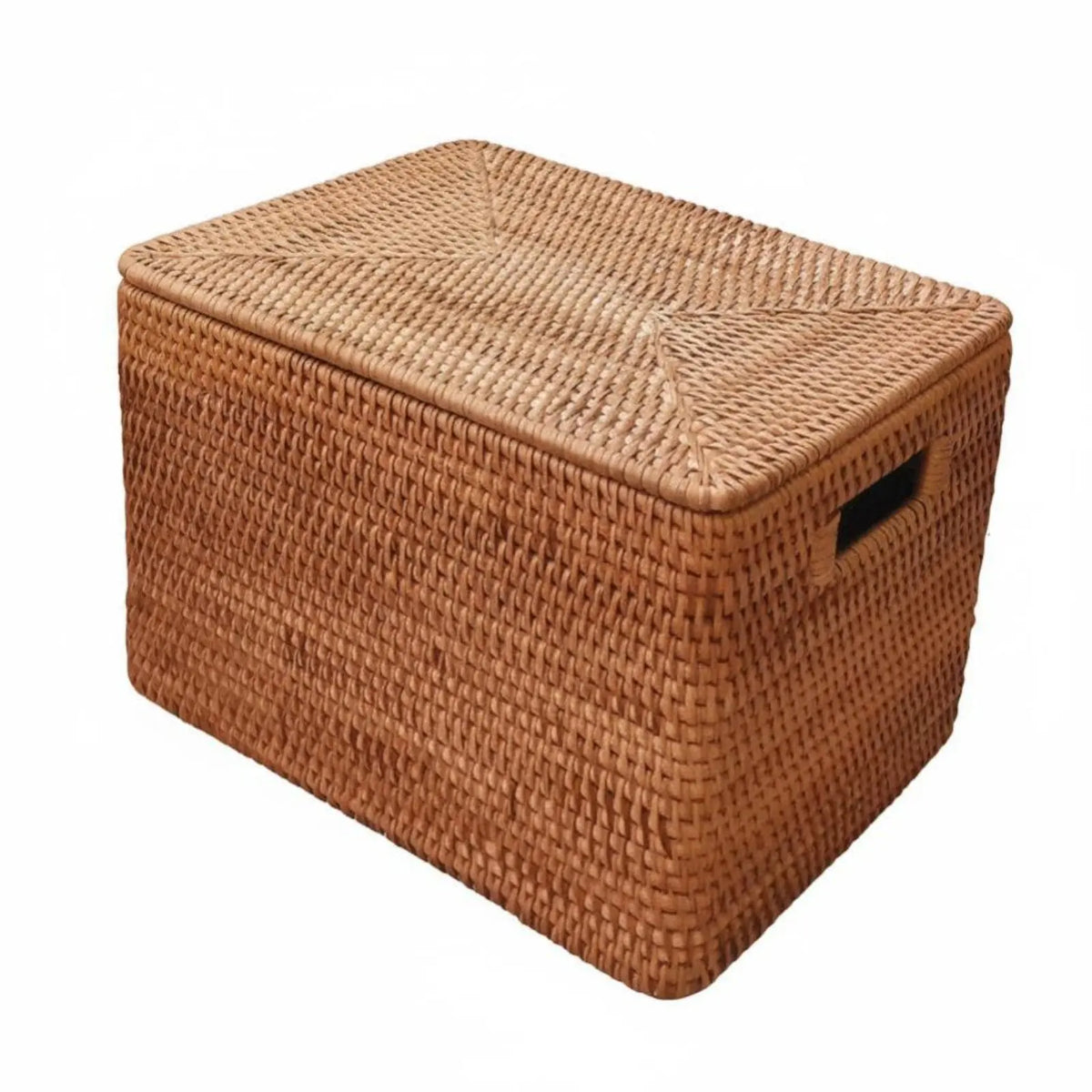Rectangular Wicker Storage Basket with Lid & Handles