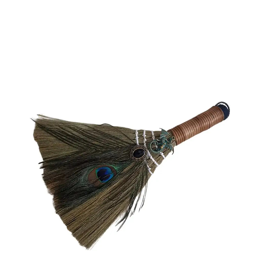 Wicca Witch Broom Altar Decor – Amethyst & Feather Wall Hanging
