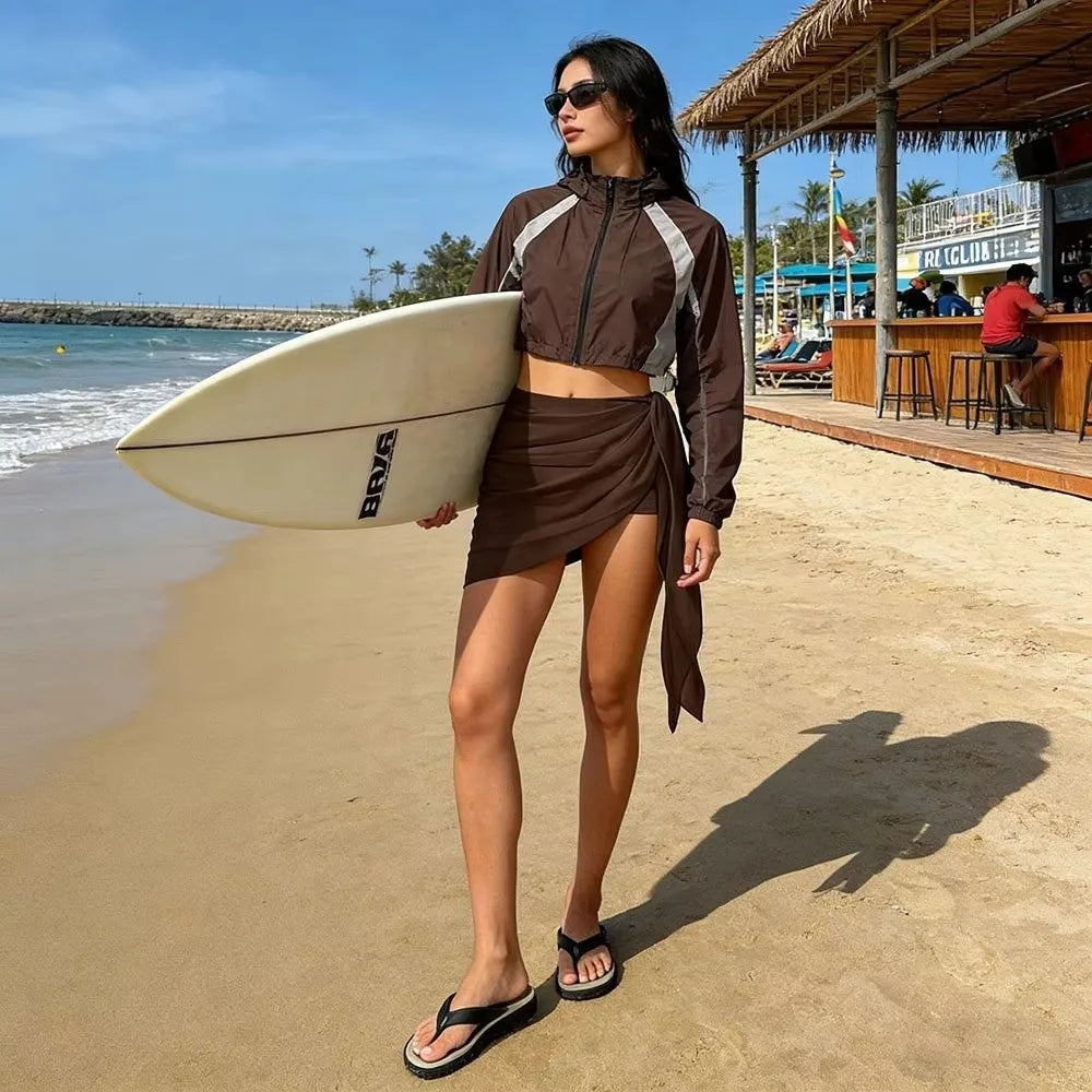 Women's Sheer Beach Wrap Skirt – Solid Color Bikini Cover-Up