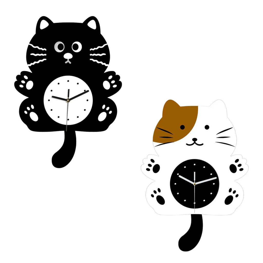 Cat Shaped Silent Wall Clock – Swinging Tail Kids Room Decor