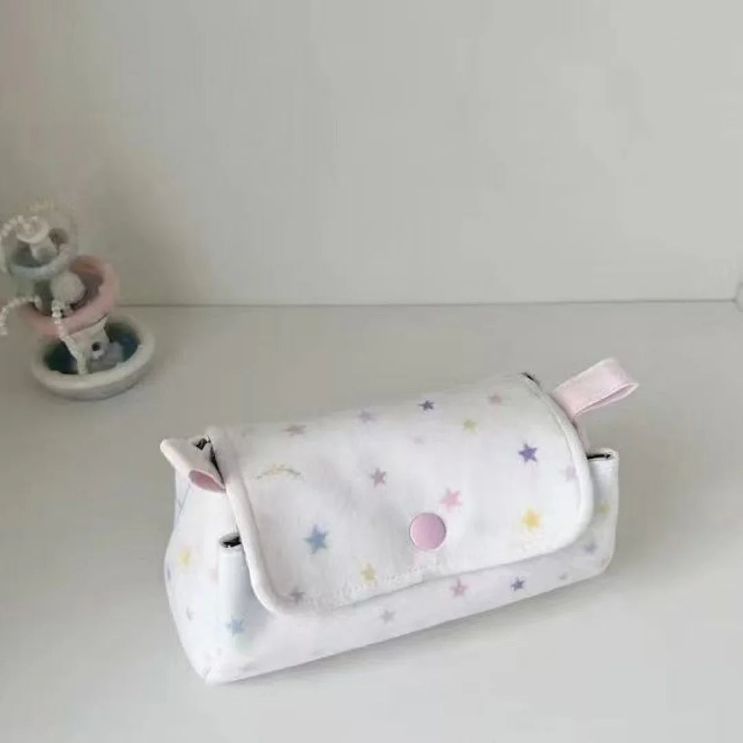 Three-Layer Cotton Pencil Case – Bear Polka Dot Student Pouch