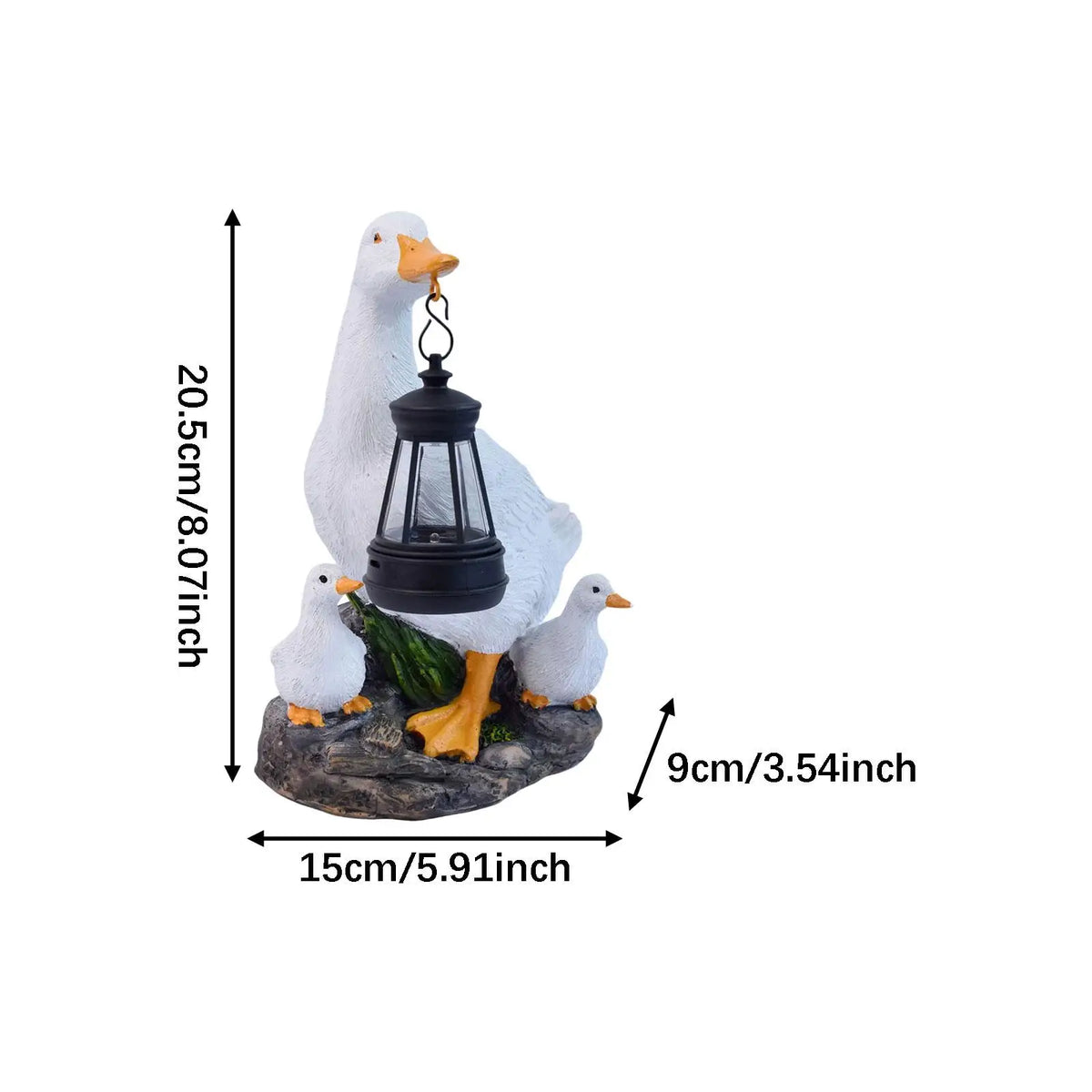 Duck Garden Statue with Solar Lamp – Weatherproof Resin Ornament