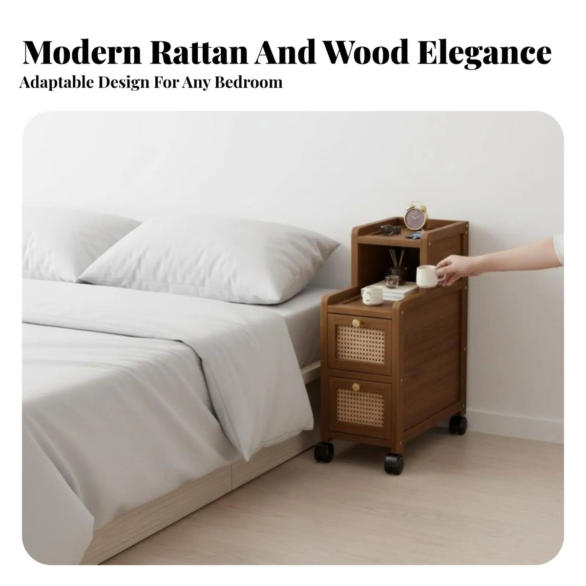Narrow Bamboo Drawer Chest – Slim Space-Saving Nightstand