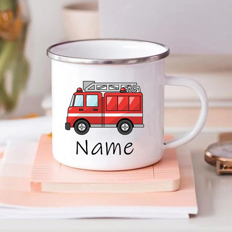 Personalized Kids Enamel Mug – Custom Car Name Birthday Gift